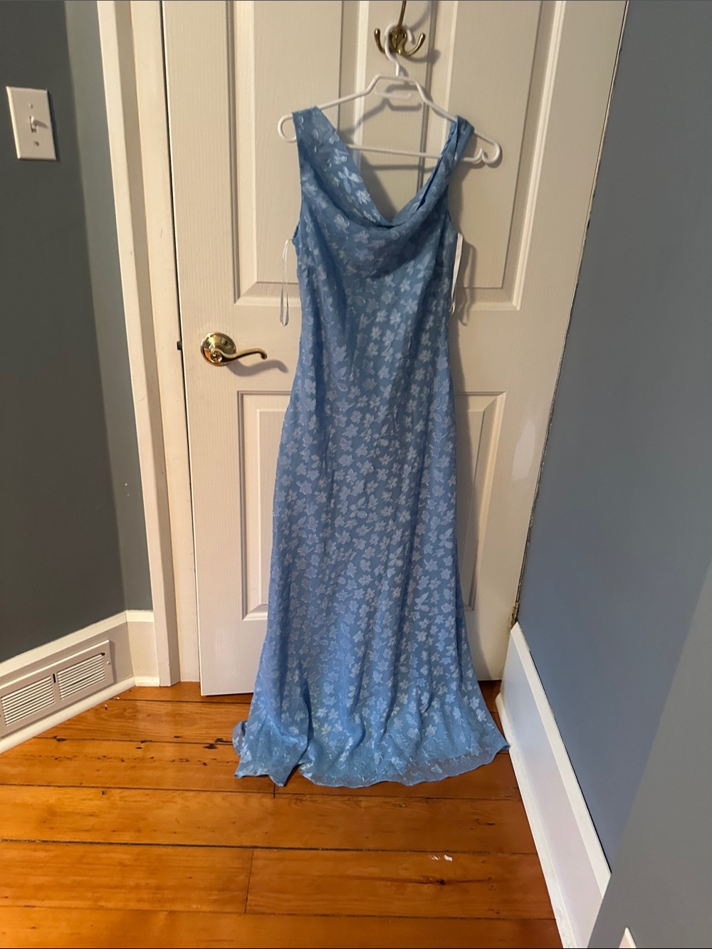 Light Blue Floral Cowl-Neck Maxi Dress